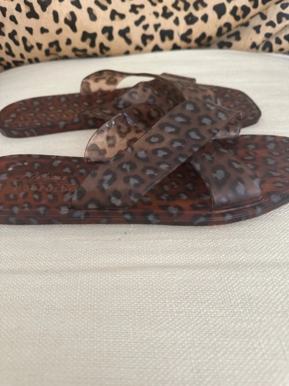 Matisse Anthropologie Leopard Print Cross-Strap Slide Sandals - Brown/Tan - Picture 3 of 3